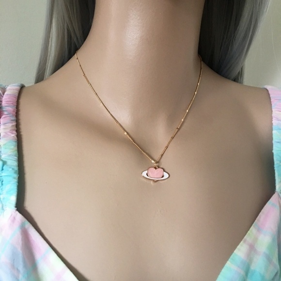 HAND Crafted Necklace Gold Plate Sequin Chain Angel Heart and Halo Angelic - Picture 4 of 9